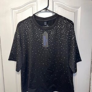 ROMWE Black and Silver Studded Short Sleeve Top